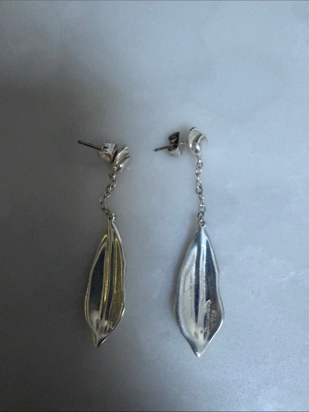 Sterling Silver Leaf Drop Earrings - Silver View 2
